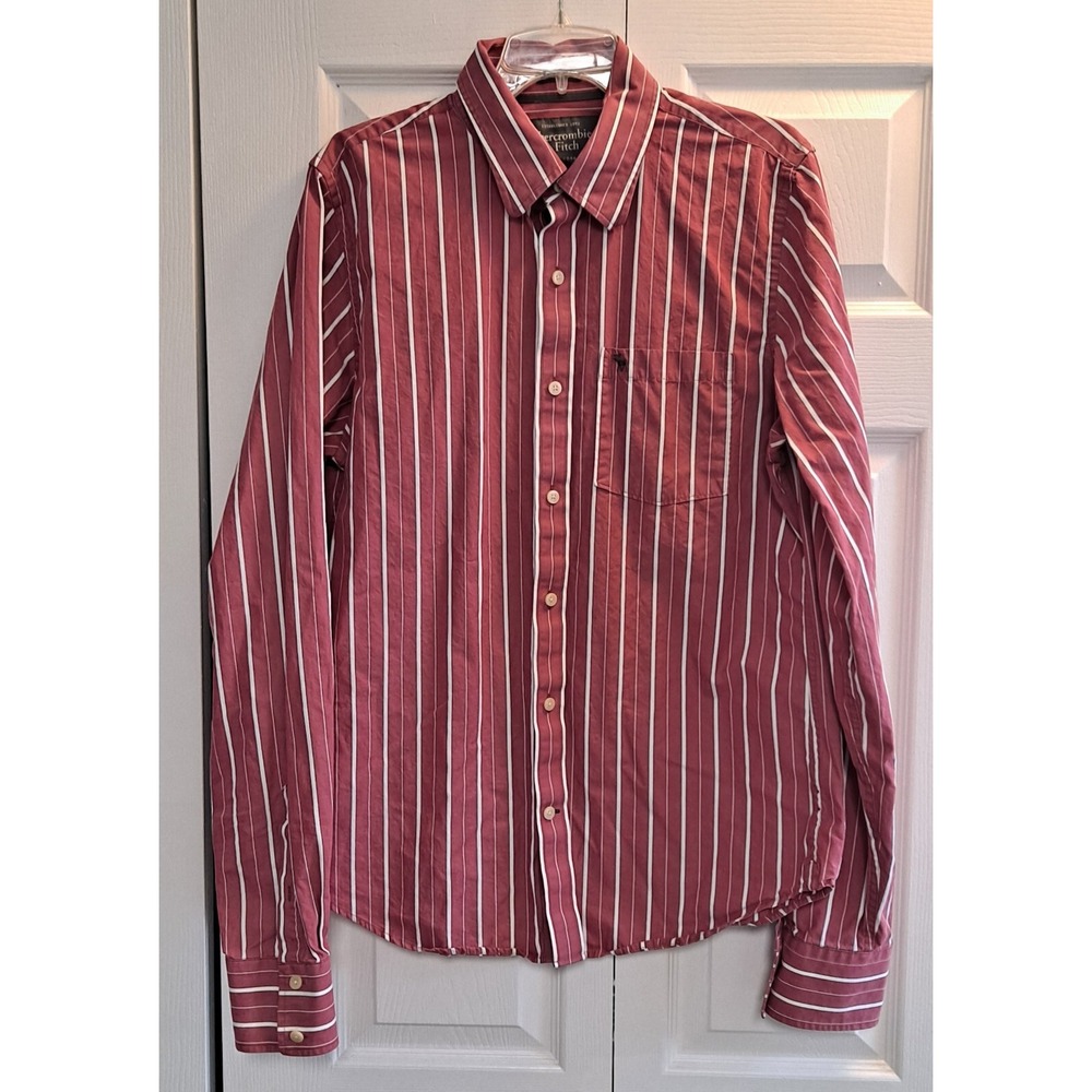ABERCROMBIE & FITCH MUSCLE FIT LONG SLEEVE WINE RED STRIPE SHIRT EXTRA LARGE